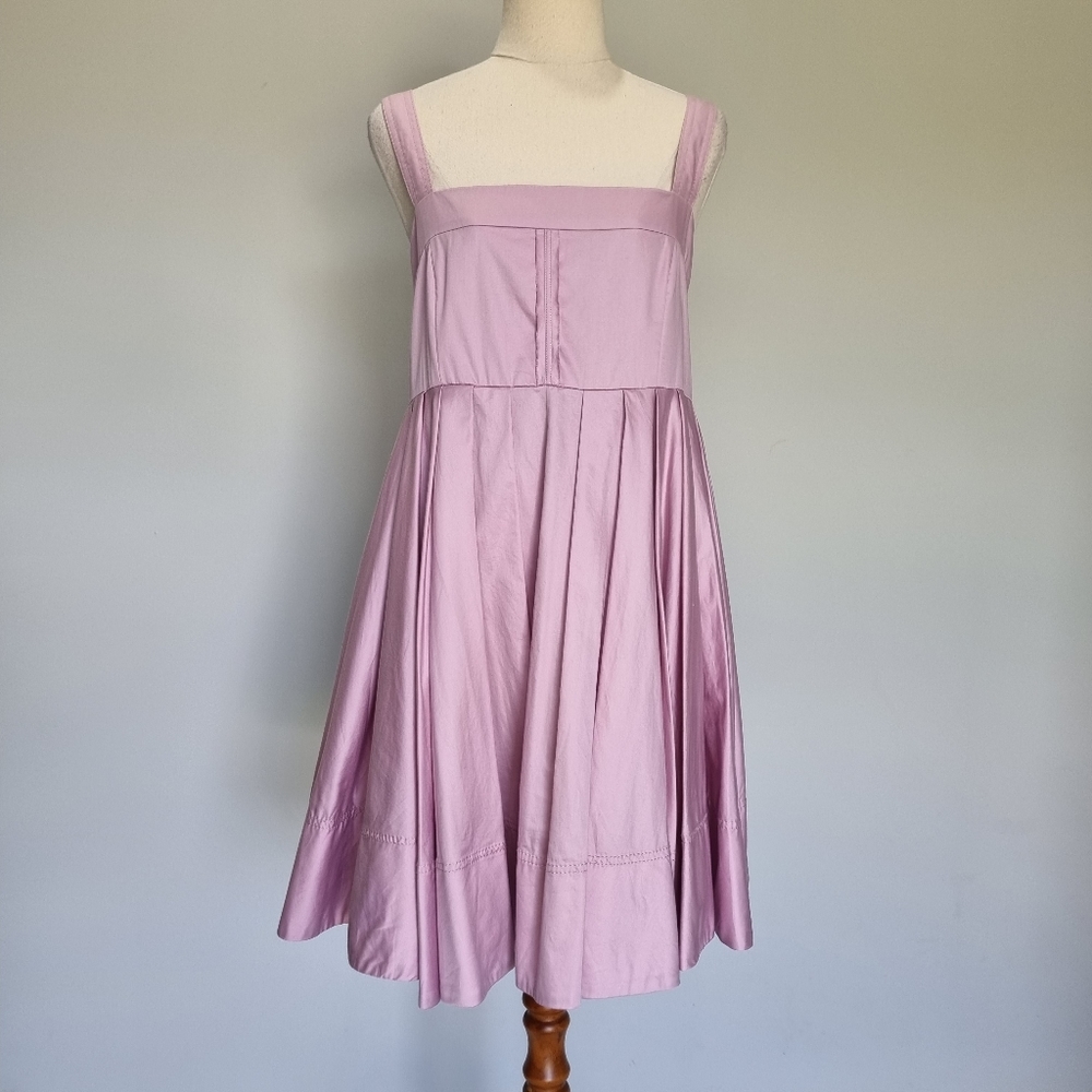 Aje Frequency Lilac Purple Cotton Pleated Babydoll Mini Dress Size 14 - Picture 2 of 10